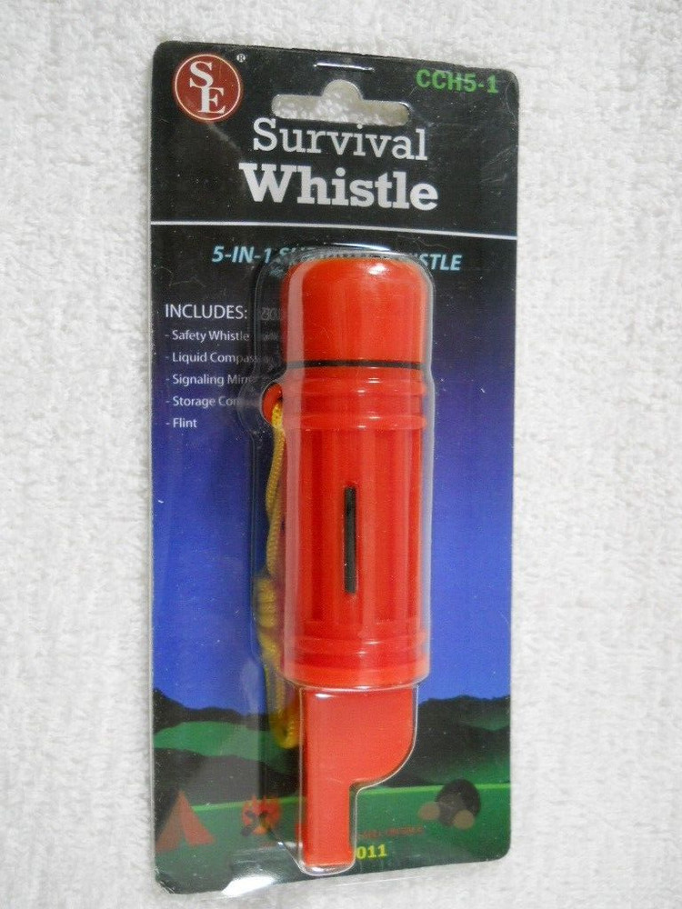 5 in 1 Survival Whistle Compass Fire Flint Storage Container Mirror ABS Plastic