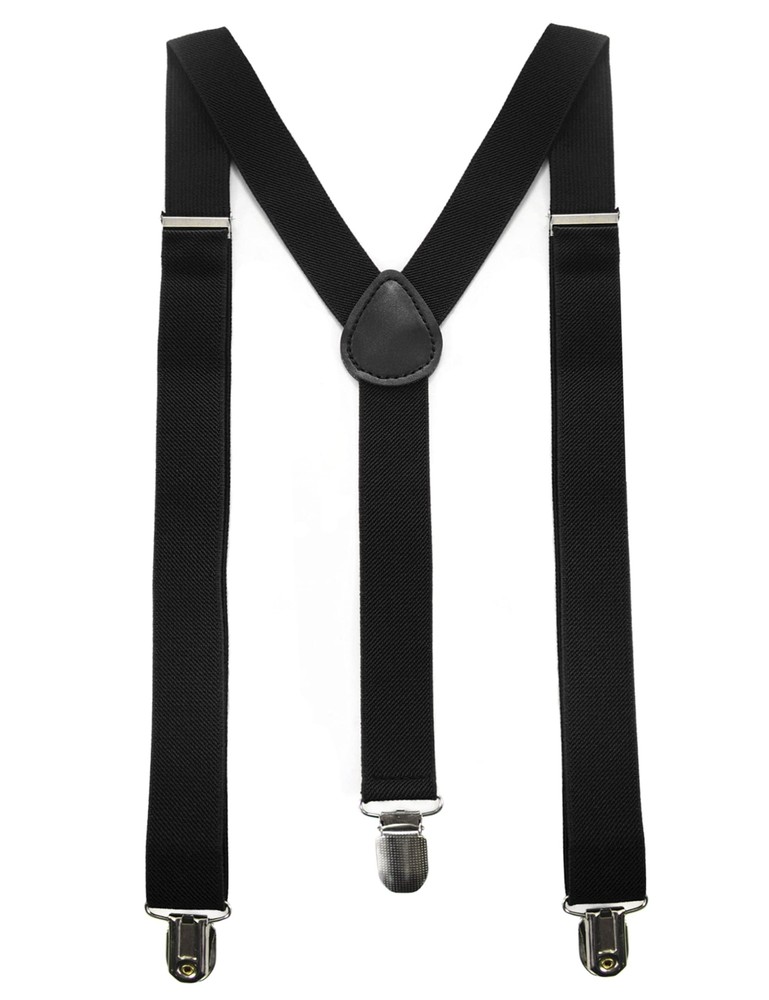Solid Color Mens Suspender with 3 Strong Clips Adjustable Braces