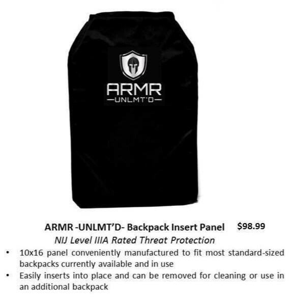 Bulletproof Backpack Insert Panel Shield Lightweight Body Armor Level IIIA 10X16