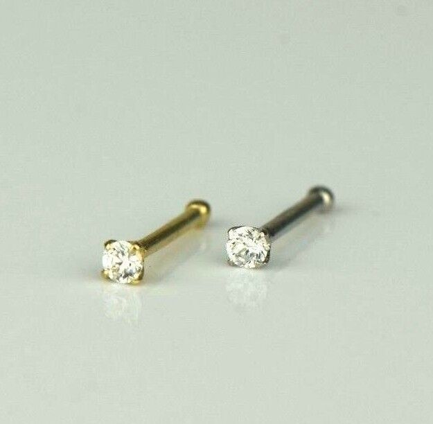 14k Yellow or White Gold CZ Round Nose Piercing Stud