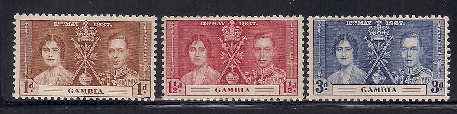 Gambia    1937    Sc # 129-31    Coronation Issue    MLH    OG