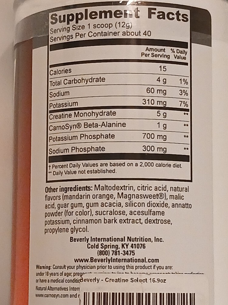 Beverly International Creatine Select 480 grams, Orange flavor