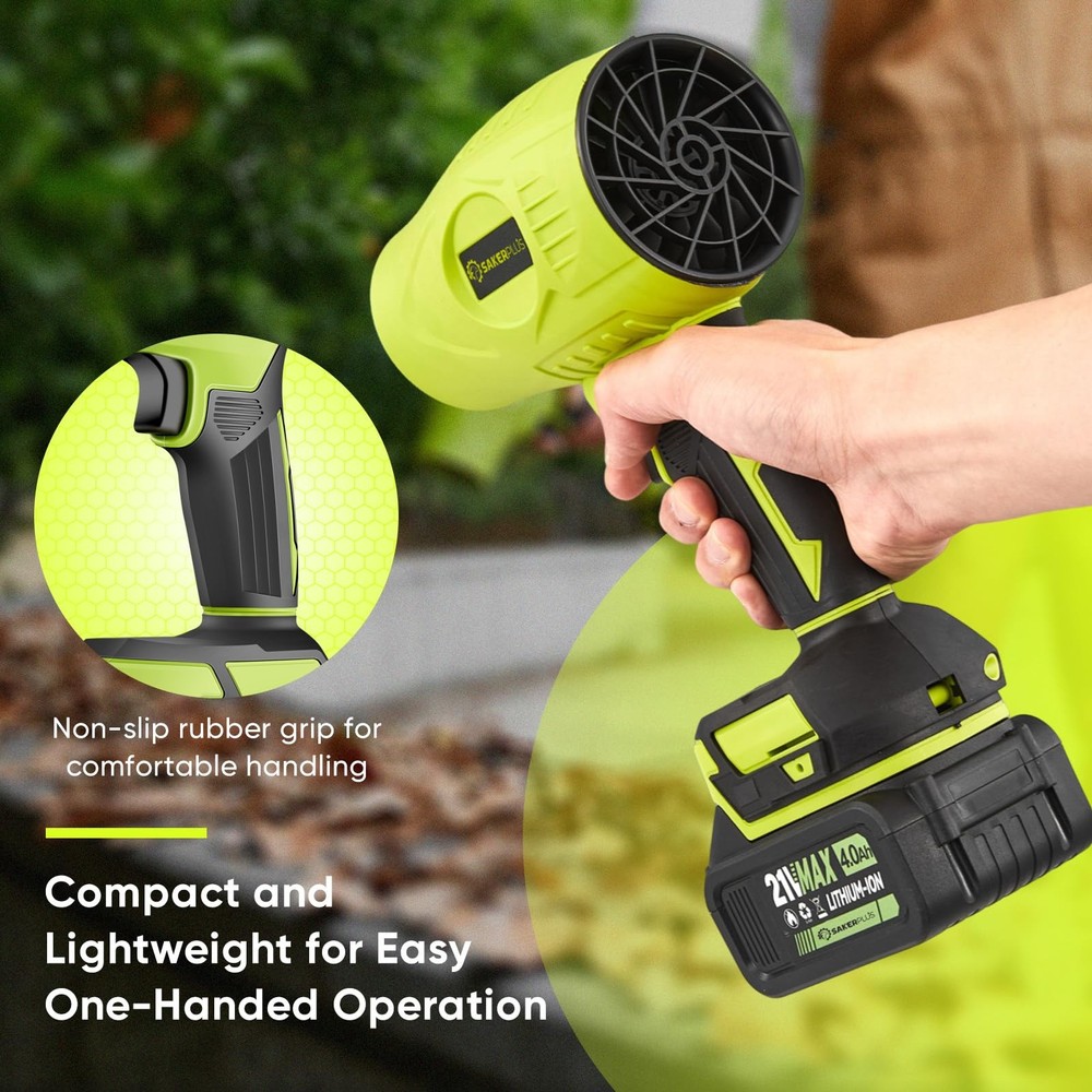 Sakerplus Portable Dust Cleaner, Blower Leaf Cordless, Handheld Green