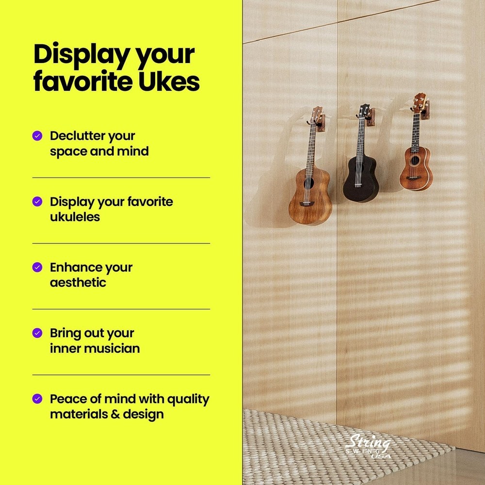 Hardwood Ukulele Wall Mount - 2 Pack
