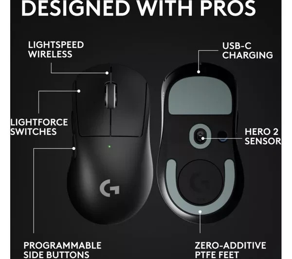 LOGITECH Pro X Superlight 2 Dex Wireless Optical Gaming Mouse - Black