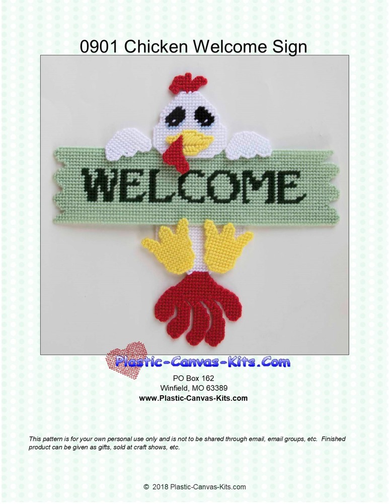 Chicken Welcome Sign- Plastic Canvas Pattern or Kit