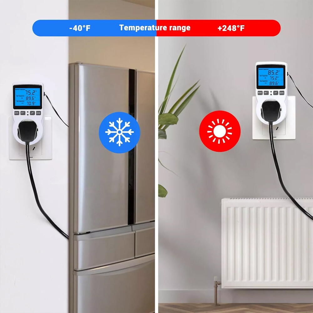 Digital Thermostat Outlet Plug Temperature Controller Heating Cooling w/ ProbejG