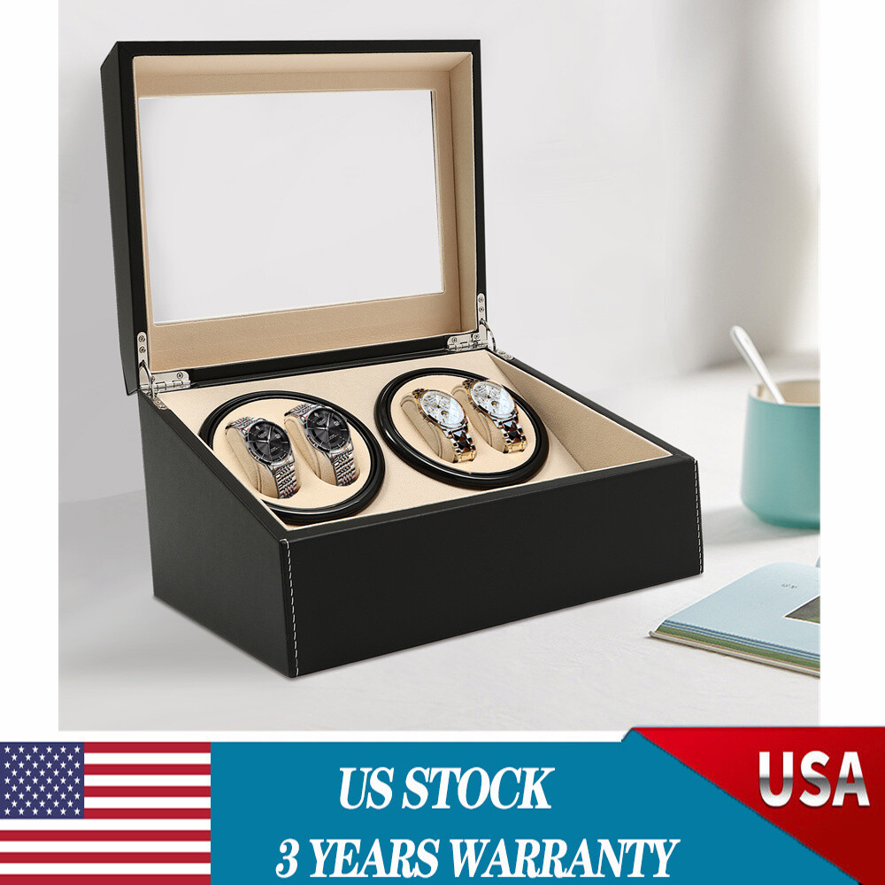 Luxurious 4+6 Automatic Rotation Leather Watch Winder Storage Display Box Black