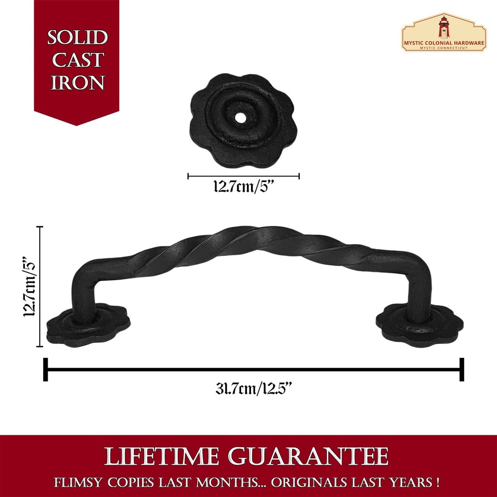Cast Iron Door Handle Cabinet Barn Gate Hardware Medieval Decorative Iron Black
