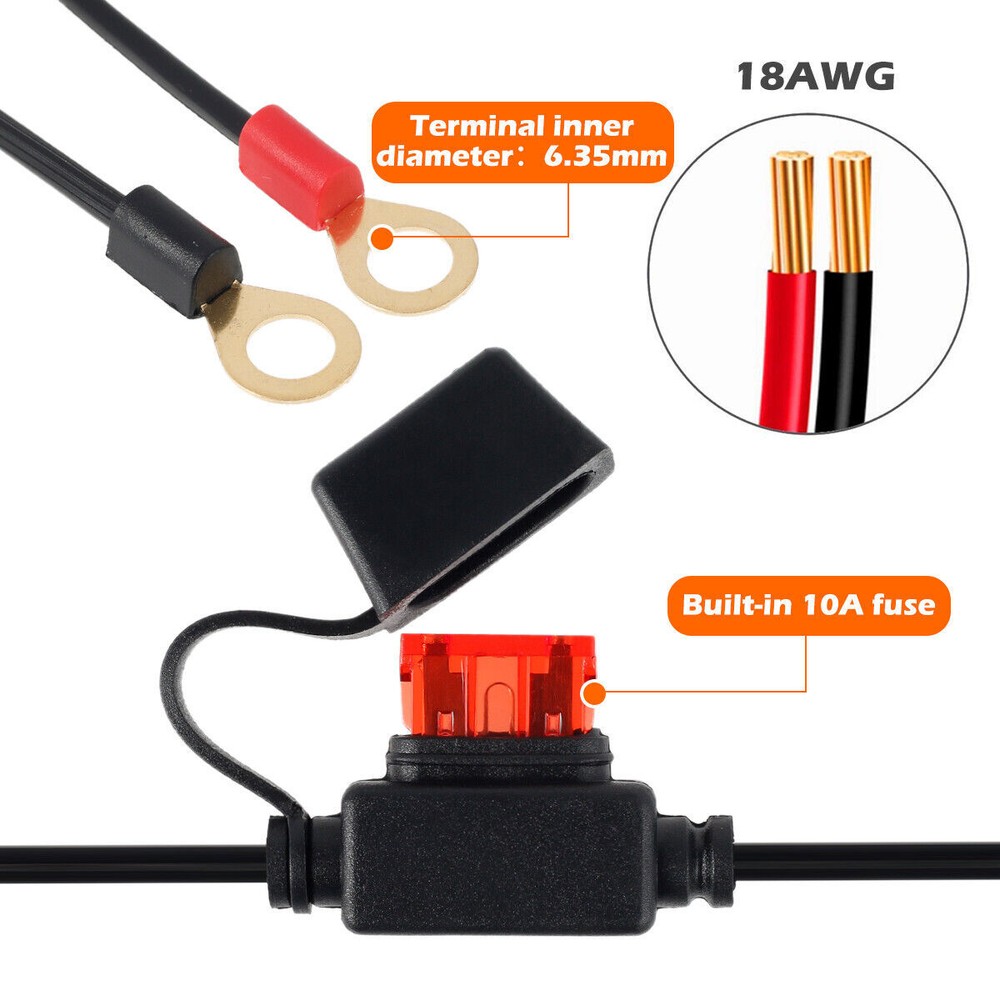 2Pcs 2FT SAE Battery Connector Cable 2-Pin Ring Terminal Harness Extension Wire