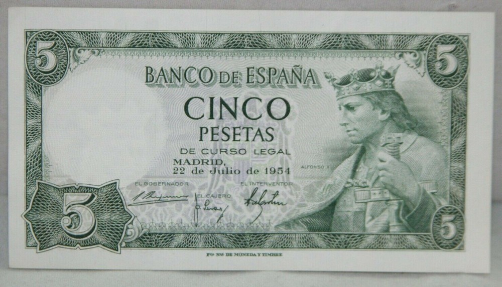 SPAIN 5 PESETAS BANKNOTE 1954 P#146a