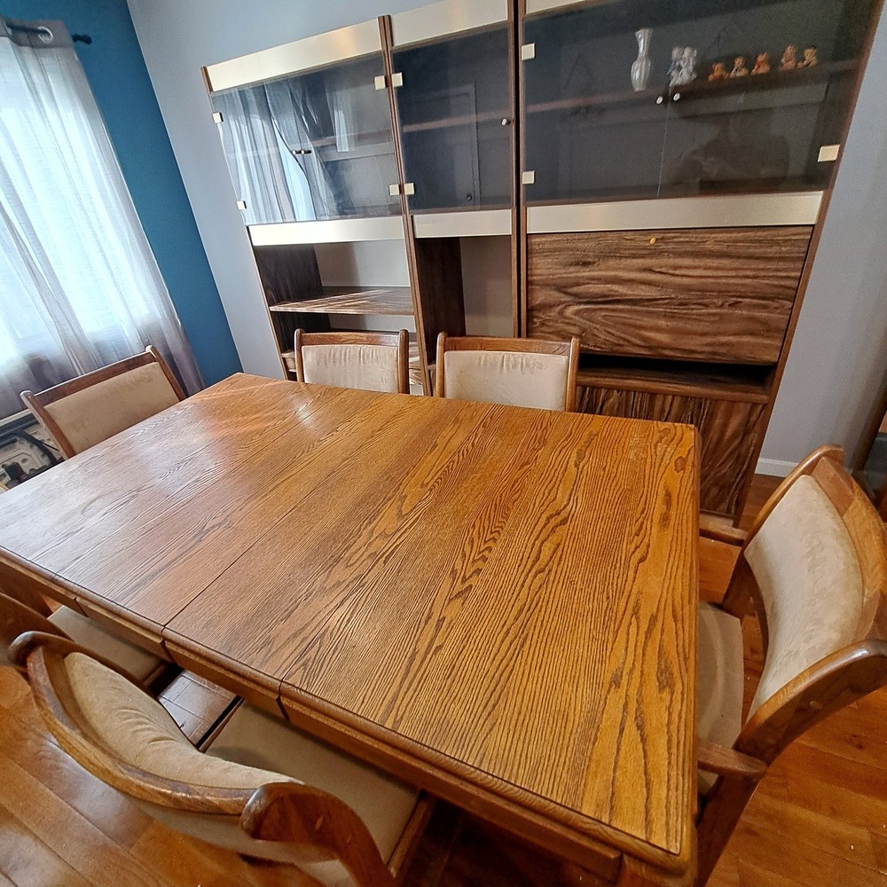 Solid Oak Dining Set 72" With 2 Leafs And 6 Chairs