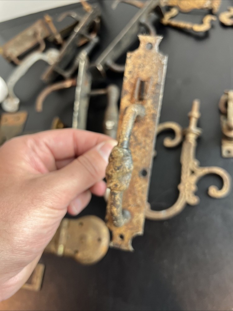 Antique Lot of Salvage Hardware For Doors Cabinets Thumb Latch Knobs Pulls