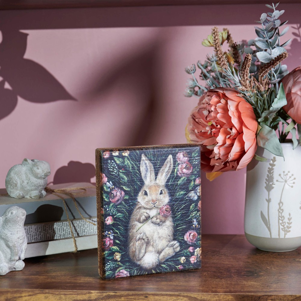 Snuggling Bunny Block Sign