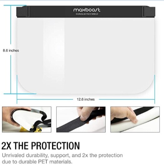 Maxboost Protective Face Shield - 3 Pack ( Size), DuraSlim Series Reusable Full