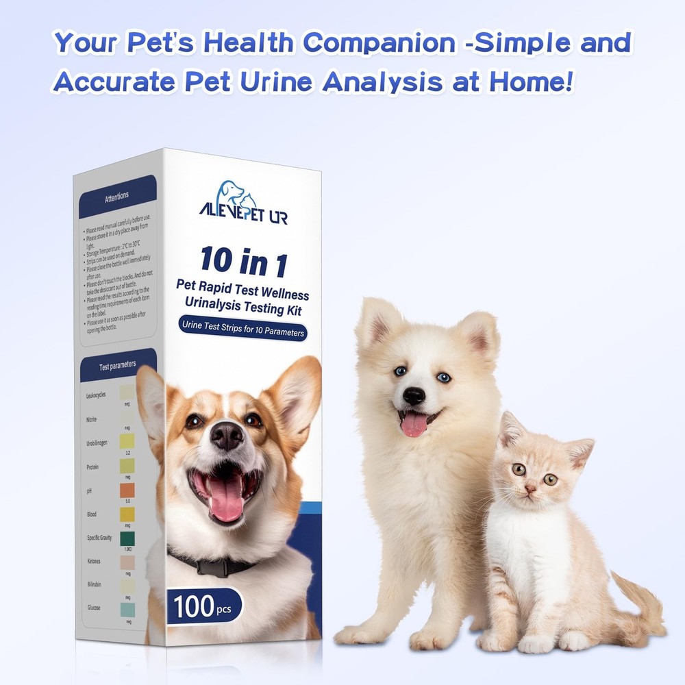 Cat & Dog Urine Test Strips 10-Parameter 100ct, Diabetes Testing, Blood Keton...