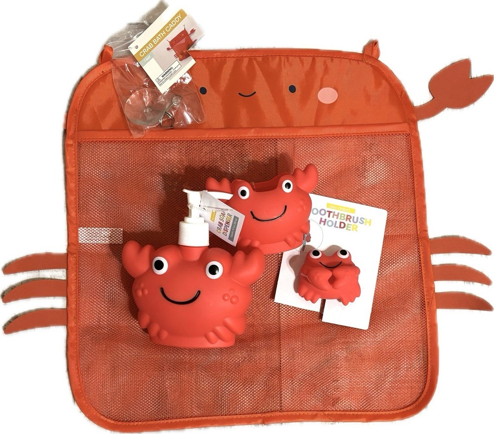 4pc Red Crab Bathroom Set - Soap Dispenser, Bath Caddy, Toothpaste Caddy, Holder