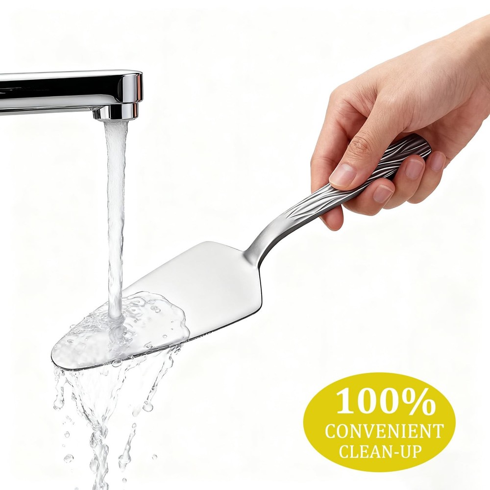 Seeshine Silver Cake Server, 9.3-inch Stainless Wave Pattern Handle,