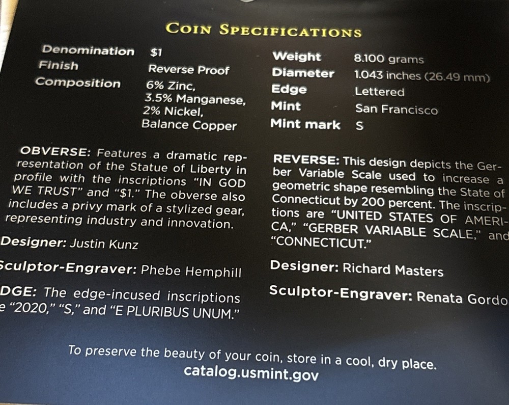 American Innovation 2020 $1 Reverse Proof Set - Connecticut