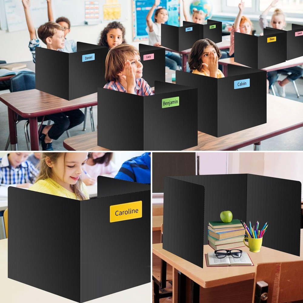 Black 24-Pack Desk Dividers for Students, Waterproof Durable Plastic Study Ca...
