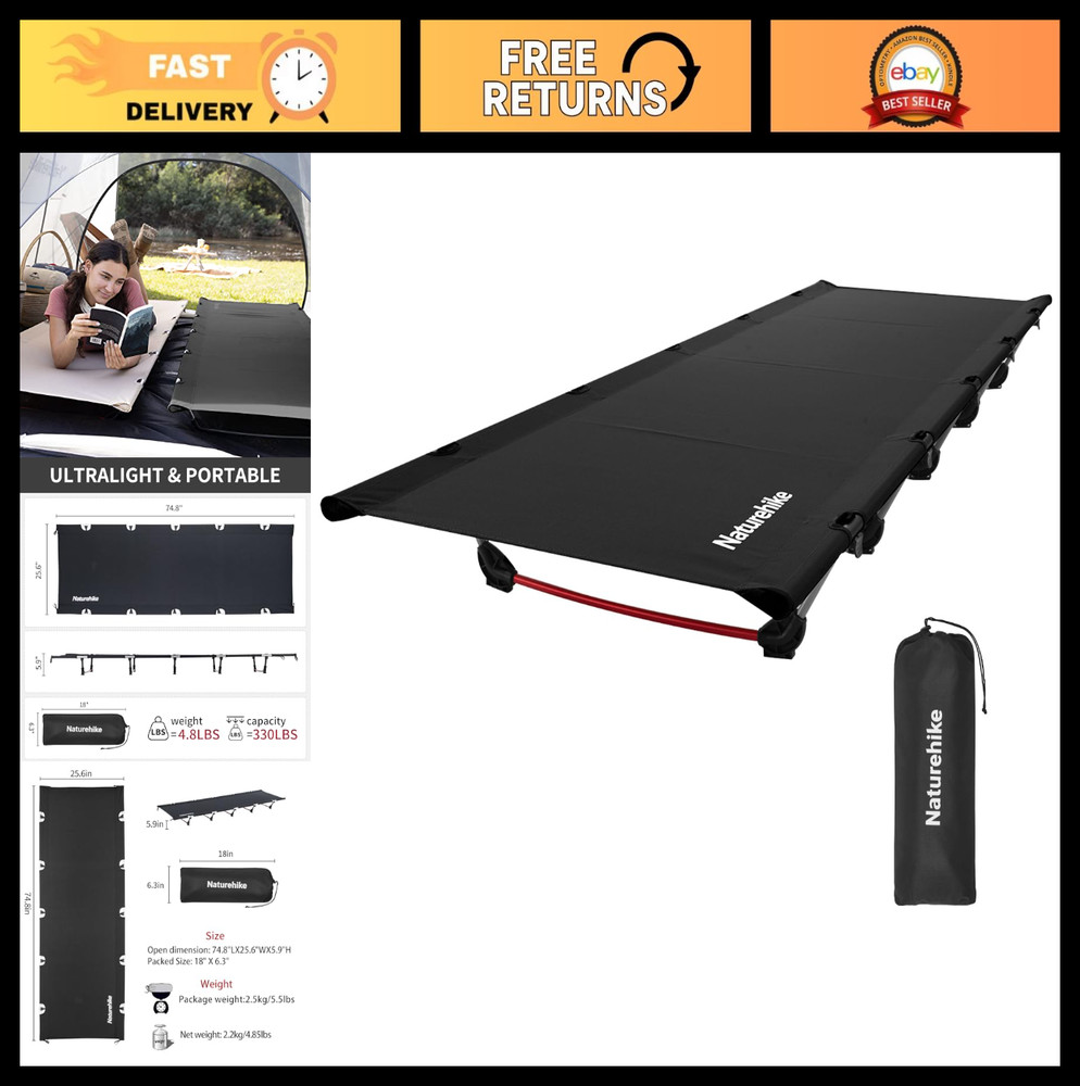 Ultralight Folding Camping Cot - Portable Backpacking Bed, Supports 330lbs, Idea
