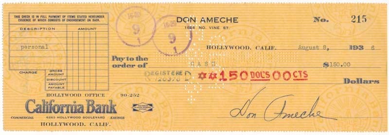 Don AMECHE / Partly-printed Typed Document Signed