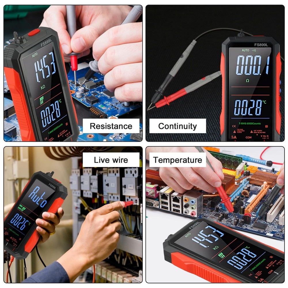 FS899L Digital Multimeter with Color Screen, USB C Rechargeable Electrical Te...