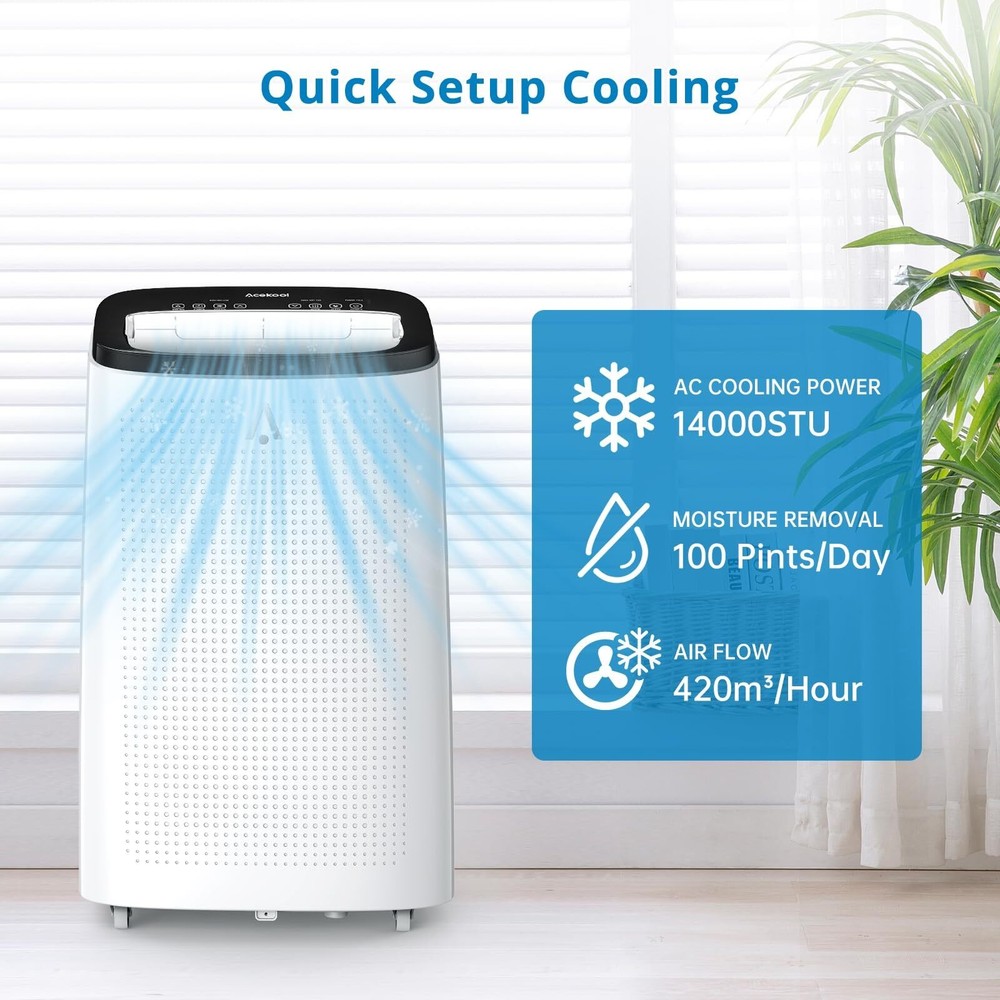 14000 BTU Portable Air Conditioner 3 in 1 Cooling Fan Dehumidifier for 700 SqFt