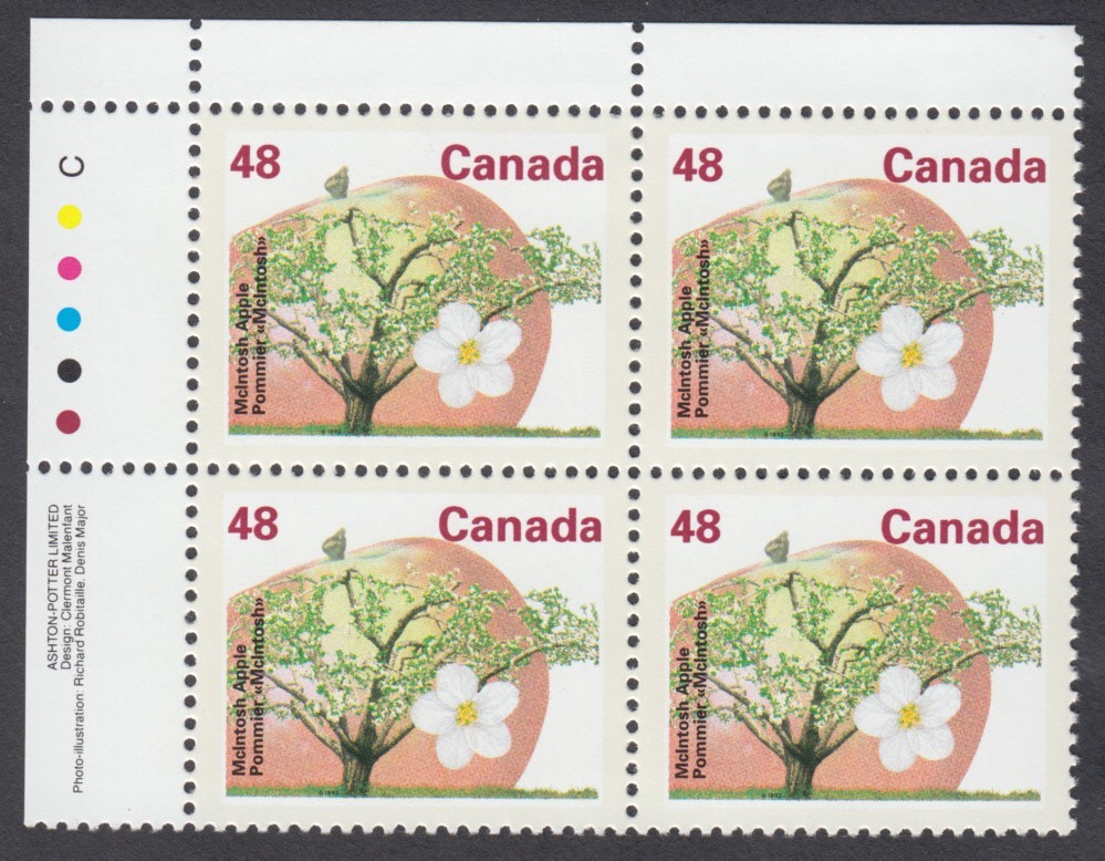 Canada - #1363 McIntosh Apple Tree, Plate Block - MNH