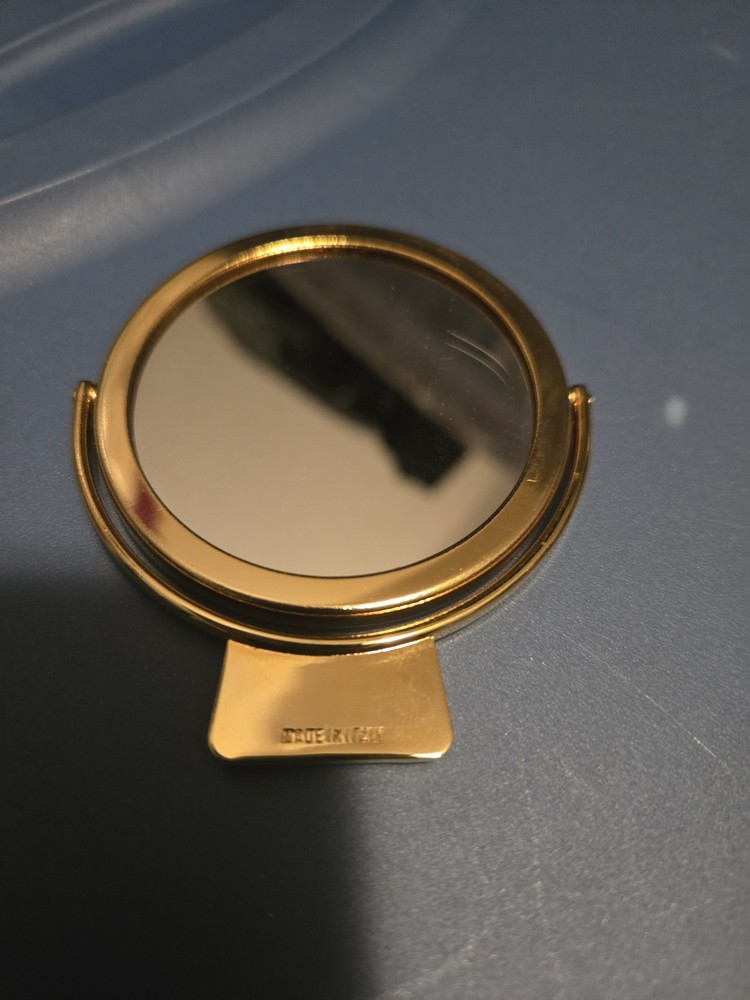 JUDITH LEIBER Gold Compact Mirror Comb Set Pink Case Vintage EUC