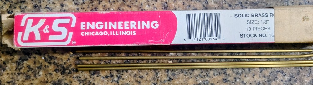 🗽K & S ENGINEERING SOLID BRASS RODS 1/8" DIA 4 Pcs
