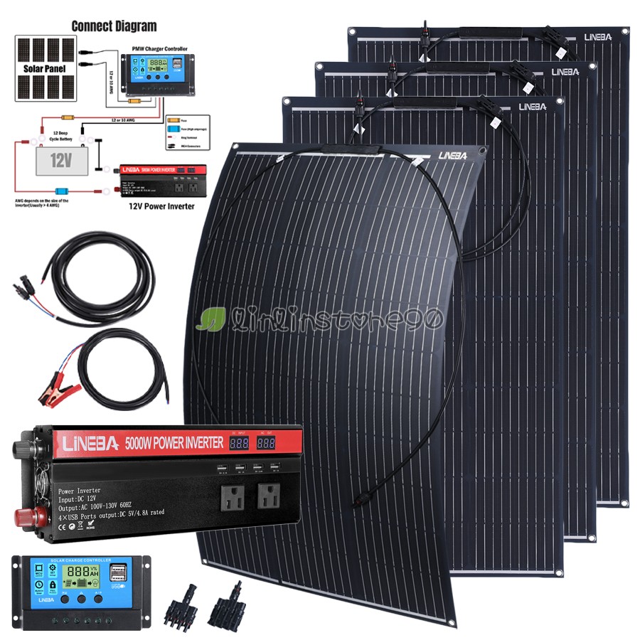 5000W Complete Solar Panel Kit with Controller & Inverter Home 110V Grid System