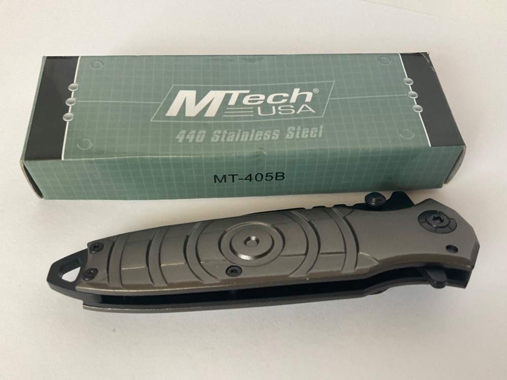 M-Tech Tactical Folding Knife Circle Pattern Handle in Gunmetal Grey MT-405B