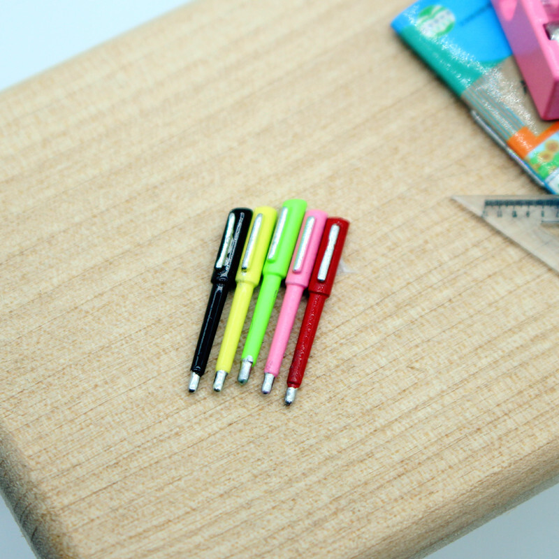 10PC Color Ballpoint Pen 1/12 Scale Dollhouse Miniatures Accessories Stationery