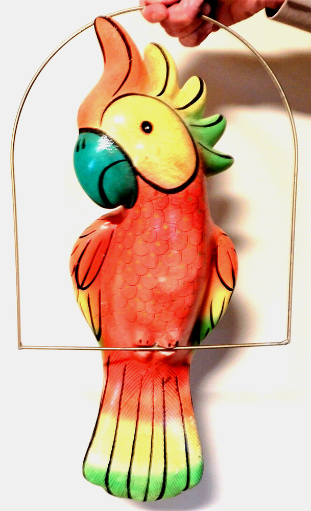 Large Hanging Perched Pottery Parrot 19" Long