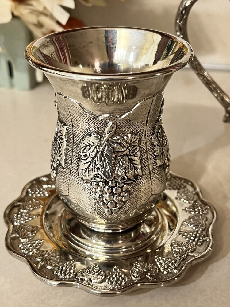 Silverplated Wine Set Pitcher Goblets Coasters Grape Design Made in China