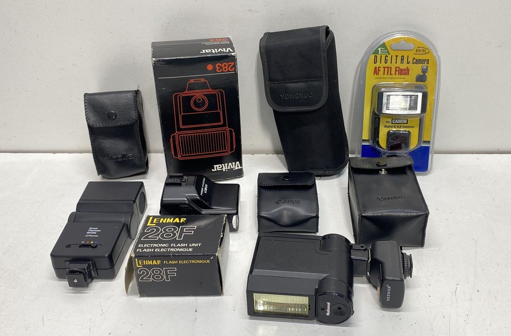 Lot of 10 Assorted Camera Flashes