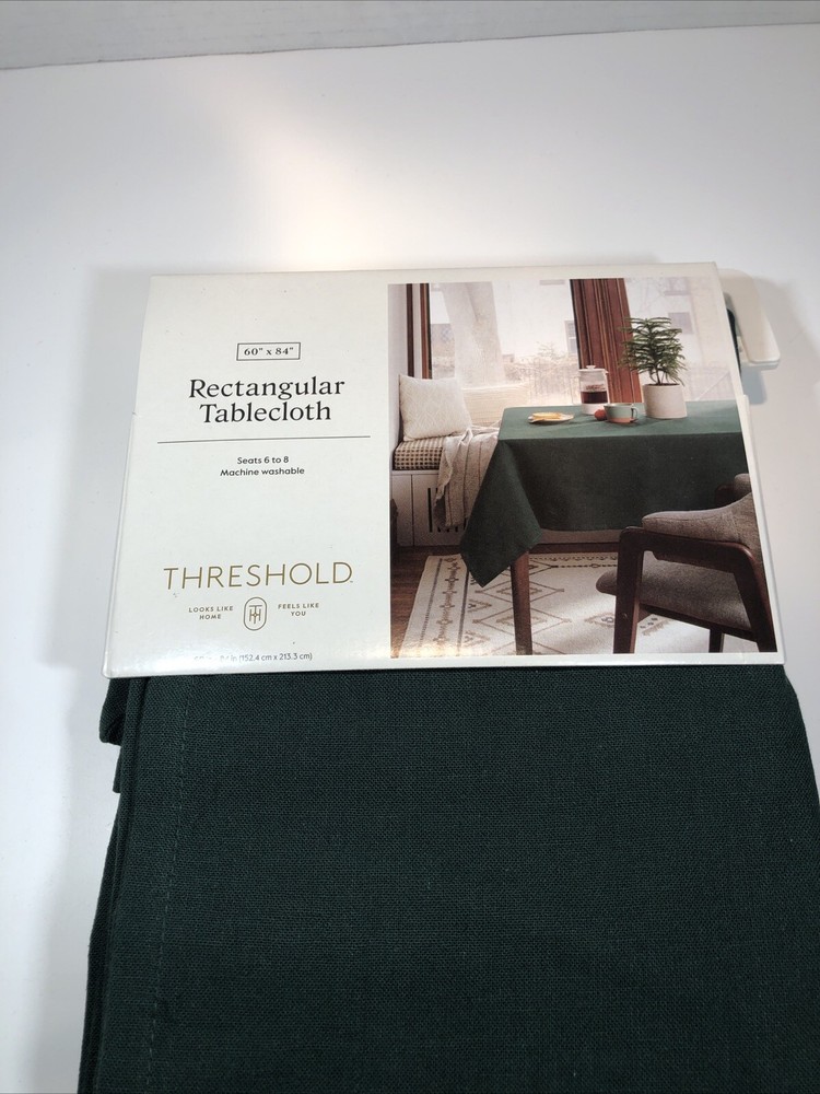 Threshold Forest Green Oblong Tablecloth 60" X 84” Rectangular ￼Cotton/Linen