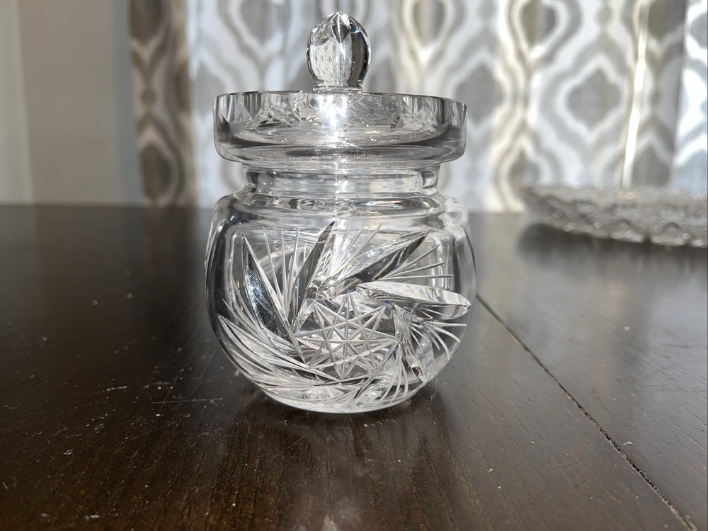 Glass Pinwheel Pattern Jam Honey Sugar Jar W/ Lid