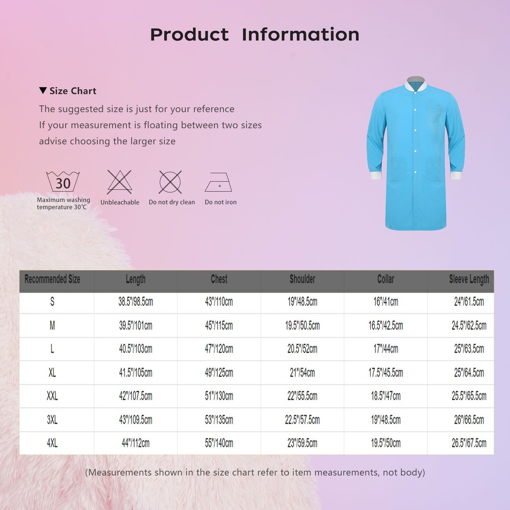 Mens Nurse Uniform Lab Coat with Pockets Front Button-down Long Sleeve Jacke