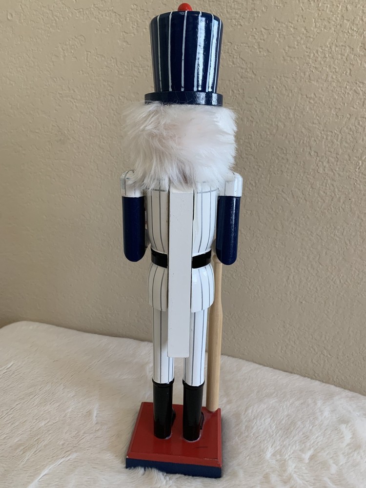 Painted Wood Nutcracker Baseball Themed White Pinstripes 15" Tall