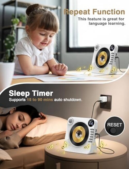 CD Player with Bluetooth, Desktop CD Player for Home,HiFi Light white