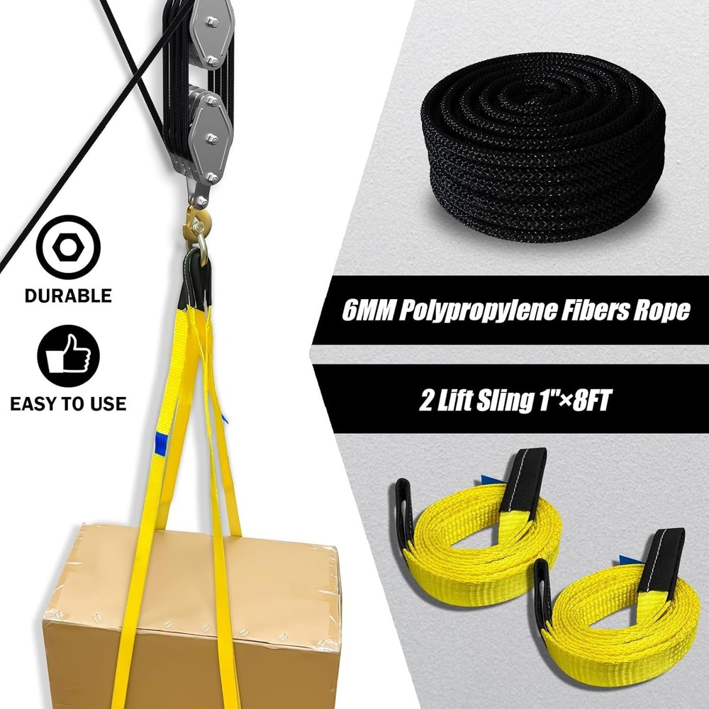 65ft 8:1 Lifting Hoist Pulley Block - Durable, Lightweight & Versatile System