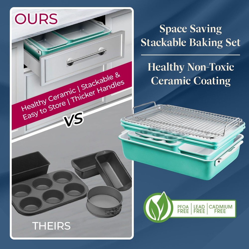 Bakken 8-Piece Stackable Bakeware Set - Ceramic Non-Stick Coating, Baking Sheets