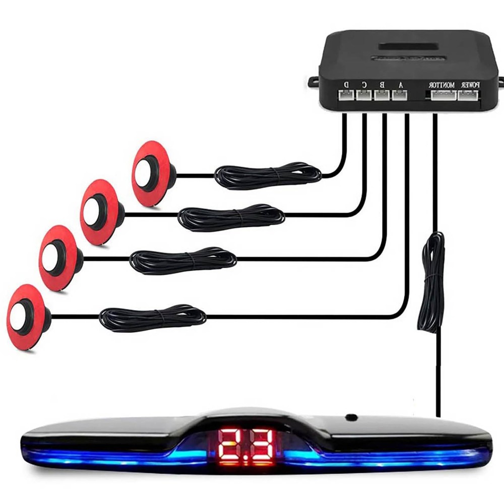 Rear Parking Sensor System with 4 Sensors, LED Display & Warning Buzzer - Backup