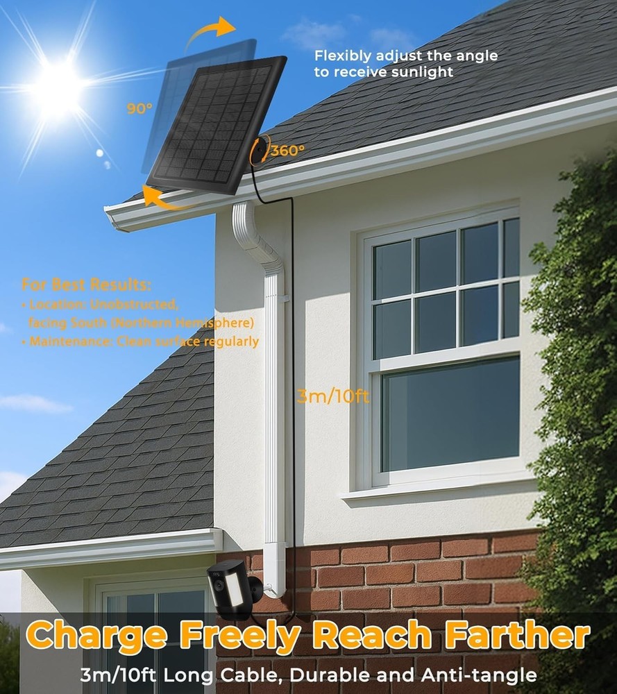 8W Solar Panel Ring Camera 2-Pack Solar Panel Charger Compatible W/ Ring Stick