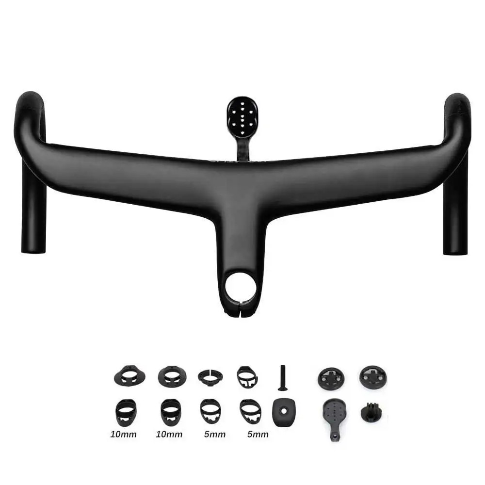 Road Bike Handlebar Carbon Integrated Handlebar Stem with Fixed Computer Holder