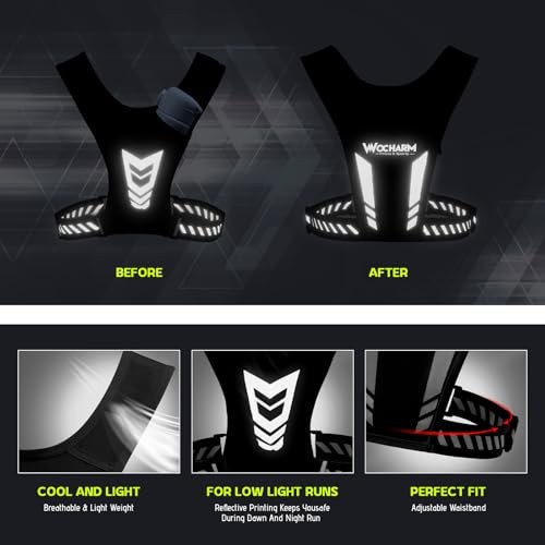 Reflective Vest Chest Phone Holder, Adjustable Hydration Training Workout Black