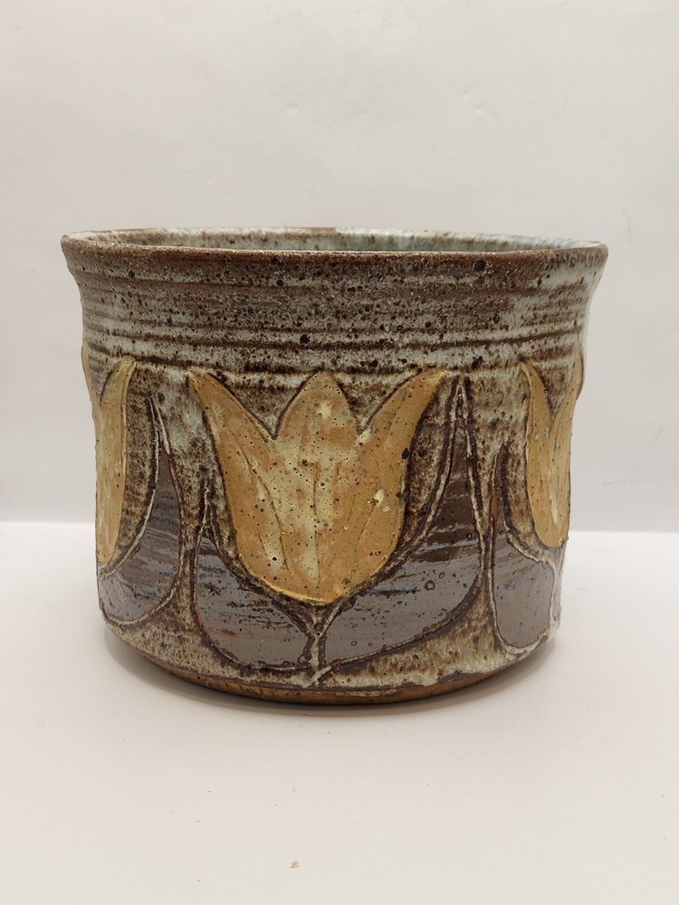 Barna Stoneware Pottery Planter Tulip Pattern Signed
