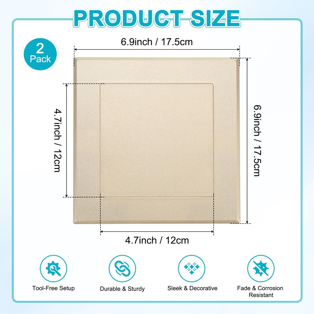 2-Pack Access Panel for Drywall, 5x5" Plastic Removable [Gold Tone, Square]